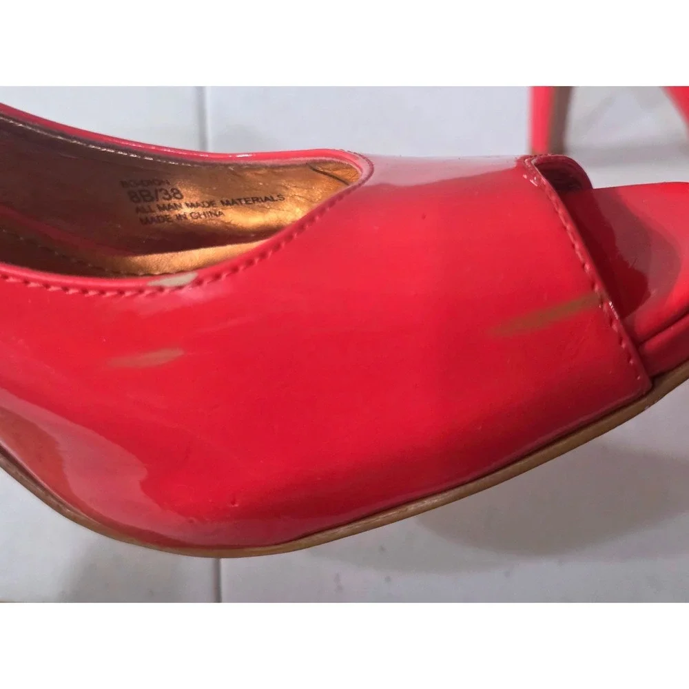 BCBGeneration Womens Coral Red Patent Peep Toe Stiletto Heel Pumps Size 7.5/38